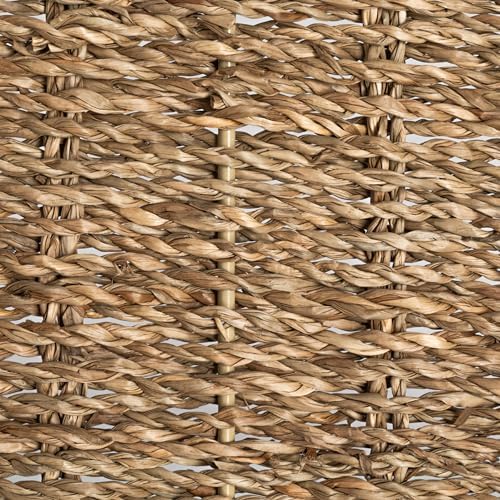 Household Essentials Round Handwoven Seagrass Tray with Scalloped Edge and Handles, Natural