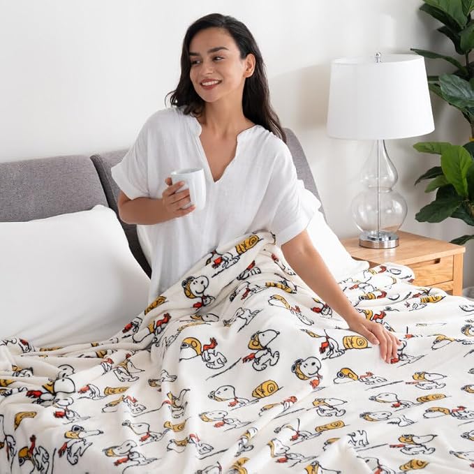 Berkshire Blanket Peanuts® VelvetLoft® Cute Character Snoopy Plush Blanket,Peanuts Red Baron,King 90 in x 108 in (Official Peanuts® Product)