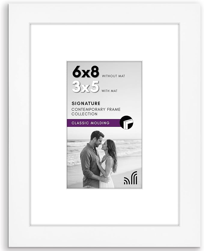 Americanflat 6x8 Picture Frame - Matted to 3x5 - Engineered Wood - White