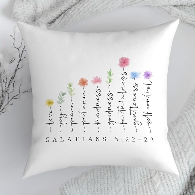 Fokongna Bible Verse Pillowcase 5:22-23 The Fruit Christian Faith Decor Script 18 x 18 Inch Throw Pillow Covers for Bedroom Living Room Couch Bed Sofa, Floral Decor Pillowcase