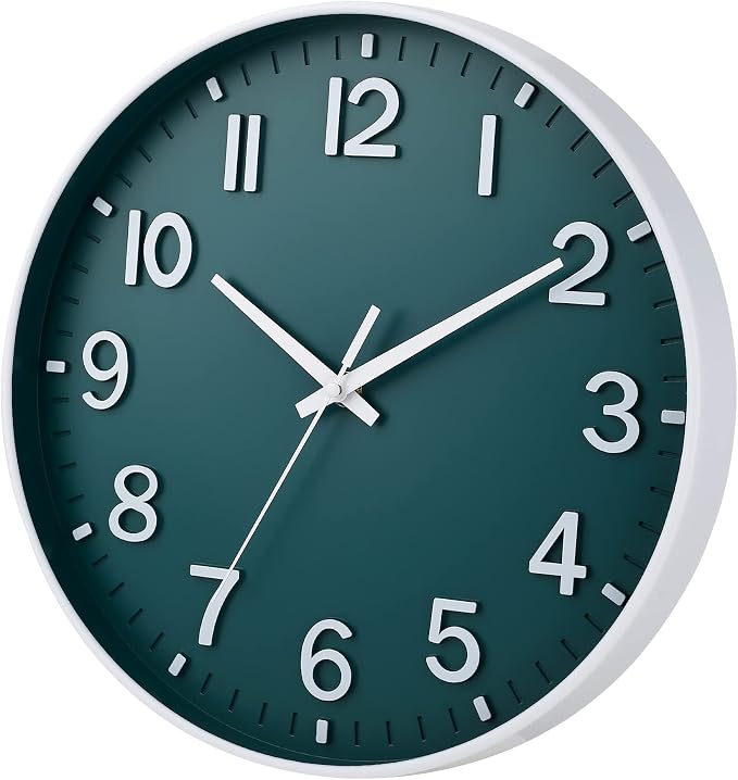 HZDHCLH 12 Inch Silent Wall Clock Battery Operated Non Ticking Dark Green | 12 inch Silent Non Ticking Modern Wall Clock for Living Room Bedroom Kitchen Office Classroom Decor
