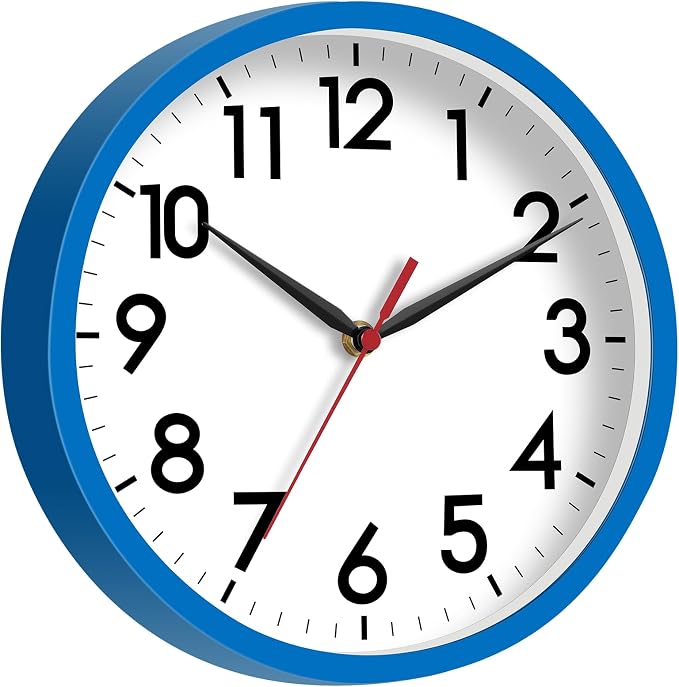 AKCISOT 8 Inch Wall Clock, Silent Battery Operated Analog Clock, Blue | Small Size | Bedroom | Office | Kitchen | Bathroom | Classroom | Modern | Easy to Read