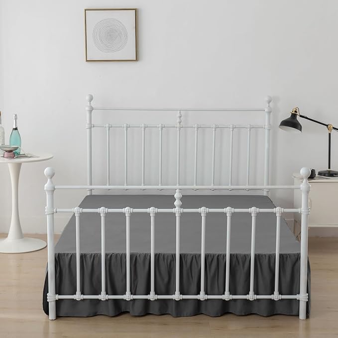 Bed Skirt Full Size Ruffled Bed Skirts with Split Corners | 14 Inch Drop Dust Ruffle Bed Skirt with Platform, Dark Grey, 14" Full