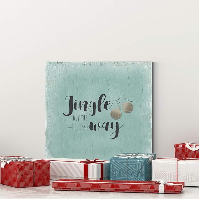 Renditions Gallery Xmas Wall Prints for Home Decor Rustic Jingle all the way Christmas Bells Canvas Wall Paintings for Bedroom Living Room & Kitchen Decorations - 16"X16" LT05