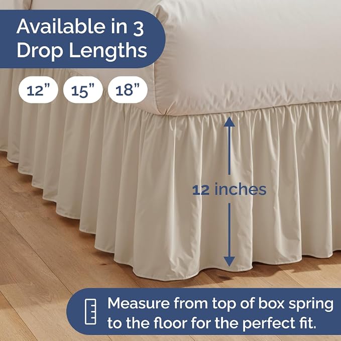 Bedskirt Queen Size Ruffle - Ruffled Bed Skirt - 12 Inch Drop - Wheat | Bedskirt with Platform, Ultra-Soft Premium Hotel Quality, Wrinkle Free, Fade & Shrink Resistant, for Women, Men, Kids & Teens