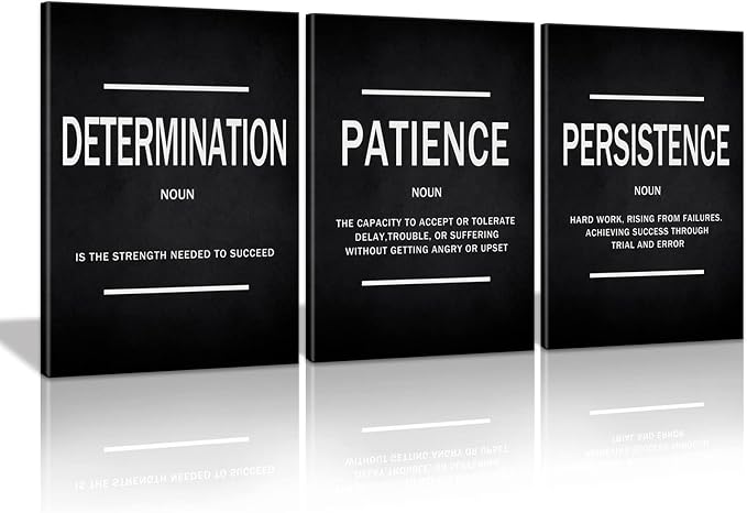 KAWAHONE Inspiration Quotes Wall Art, Motivational Determination Patience Persistence Poster Positive Affirmations Wall Picture for Home Office Bedroom Dorm Gift for Business Leadership Entrepreneur