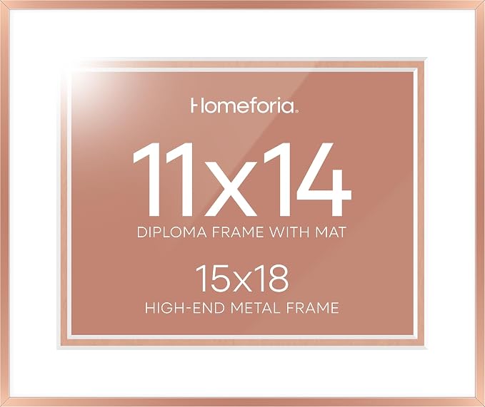 Homeforia 15x18 Rose Diploma Frame, High-End Metal, 11x14 Mat, Glass