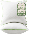 Ashler 12x12 Pillows Insert (Set of 2) - Throw Pillow Inserts with 100% Cotton Cover - Premium Fluffy Pillow Forms Stuffing Bedding Inserts -Decorative White Couch Pillow