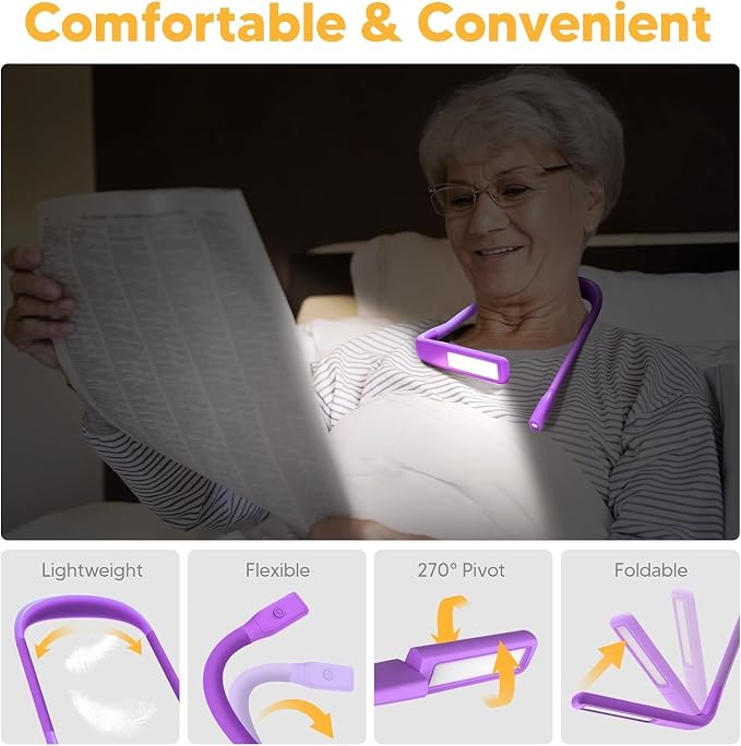 Reading Light, 3 Colors Stepless Dimming Neck Light, Book Lamp