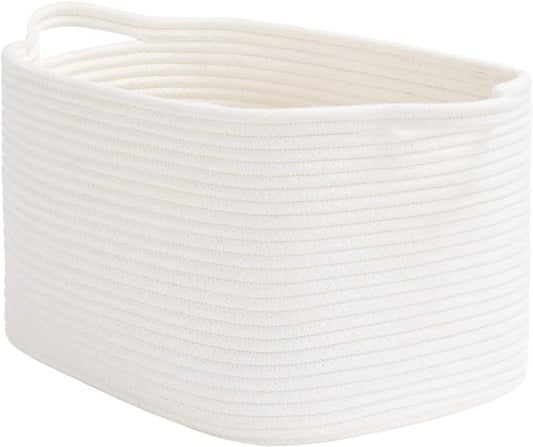 Goodpick Woven Storage Basket for Shelves, 13" x 10" x 9", White | Stylish Gift Basket for Home Decor, Cotton Rope Baskets for Books, Toys & Towels Storage, Shelf & Closet Organization