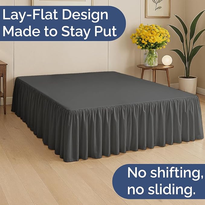 Bedskirt Queen Size Ruffle - Ruffled Bed Skirt - 12 Inch Drop - Charcoal | Bedskirt with Platform, Ultra-Soft Premium Hotel Quality, Wrinkle Free, Fade & Shrink Resistant, for Women, Men, Kids & Teens