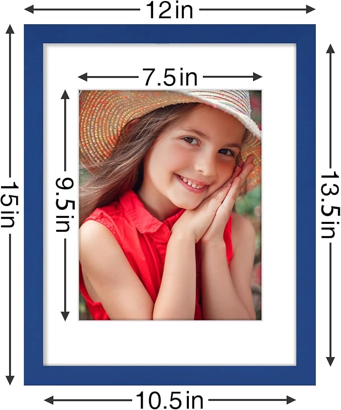 Vittanly 11x14 Picture Frames Set of 9 for Wall Mounting, Blue | Display Pictures 8x10 with Mat or 11x14 without Mat, Engineered Wood with Shatter Resistant Plexiglass, Gallery Photo Frames