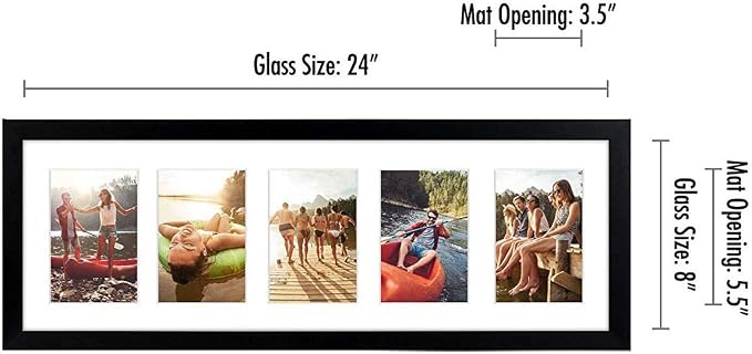 Americanflat 4x6 Collage Picture Frame with Shatter-Resistant Glass - Fits Five 4x6 Photos or Use as One 8x24 Picture Frame - Signature Collection - Collage Frames for Wall Display - Black