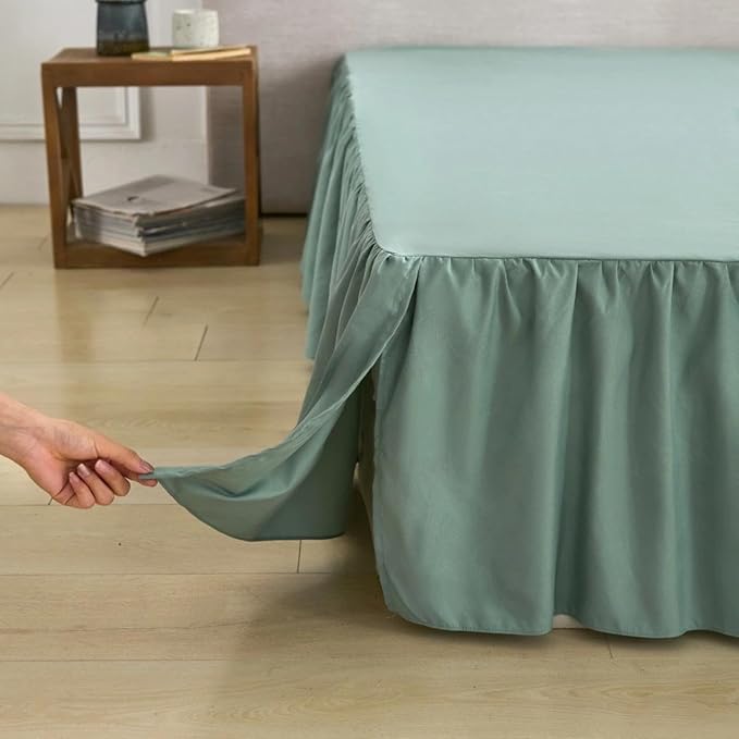 Bed Skirt Queen Size Ruffled Bed Skirt, 14'' Queen Dust Ruffle Bed Skirts | With Split Corners, Dust Ruffle with Platform, Microfiber, Breathable, Soft, Easy Fit, Sage Green