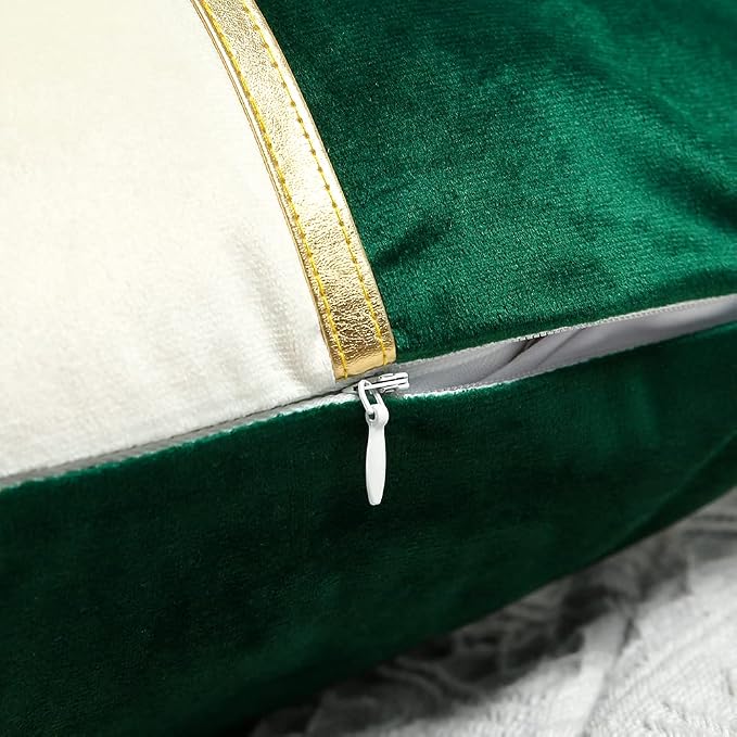 OTOSTAR Set of 4 Soft Velvet Throw Pillow Covers 18x18 Inch Modern Decorative Pillow Covers Gold Leather Striped Square Luxury Pillowcase Cushion Case for Couch Living Room Bed Sofa Home Decor (Green)