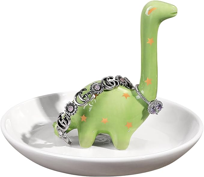 PUDDING CABIN Dinosaur Gifts for Women, Green Dinosaur Ring Holder Dish for Rings Earrings Bracelets Necklace Organizer, Gifts for Women Birthday Mothers Day Christmas Thanksgiving