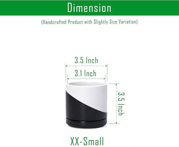 D'vine Dev 3.5 Inch Ceramic Planter Pot, Black White Diagonal, 94-O-A-K | Modern Cylinder Design, Drainage Hole & Saucer Included, Stable Structure, Elegant Home Accent
