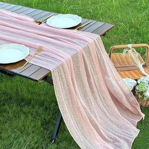 FEXIA Pink Cheesecloth Table Runner Fall Wedding Baby Shower Decor