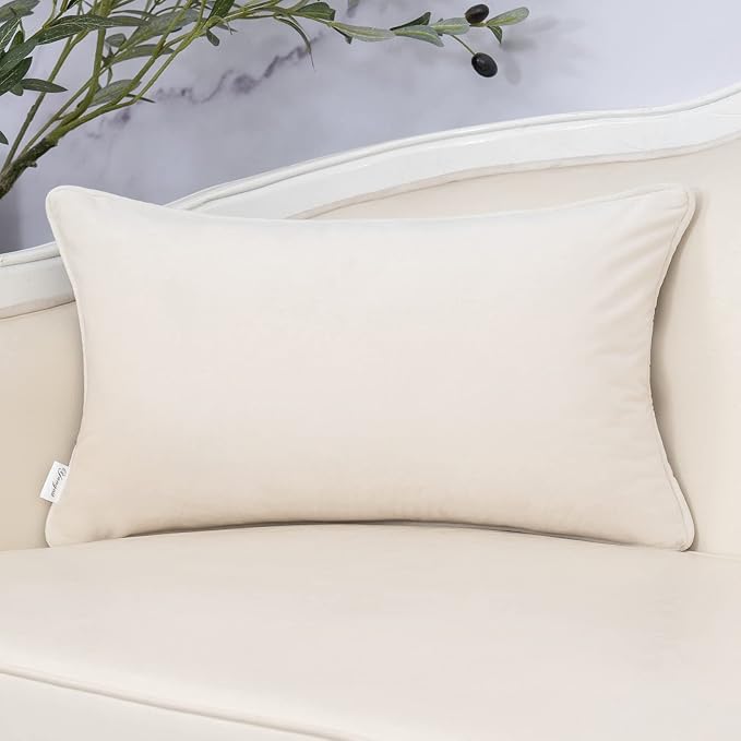Yangest Beige Striped Throw Pillow Cover Multicolor Velvet Cushion Cover Zippered Rectangular Pillowcase for Sofa Couch Bedroom Living Room Home Decoration, 12x20 Inch