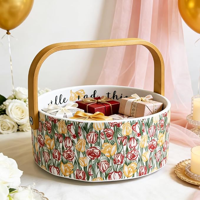 Cute Elegant Snack Candy Nut Fruit Server Mothers Day Gifts Farmhouse Decorative Bowl for Home Kitchen & Dining Table Office Decor(Tulip)