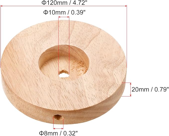 PATIKIL 120mm Wooden Lamp Base, 2 Pack Circular Solid Wooden Base Wood Desk Lamp Stand Replacement for Table Lamps DIY