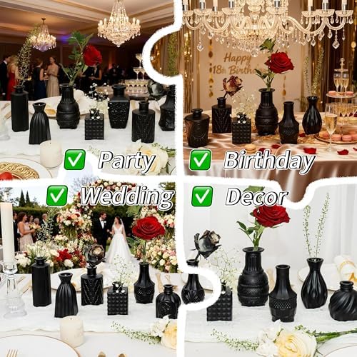 Black Glass Bud Vase Set of 24 Pcs,Small Bud Vases in Bulk,Glass Crystal Flower Vases Table Centerpieces for Party Event Wedding Decor Baby Shower Decorations (Classic Black, 24 Pcs)