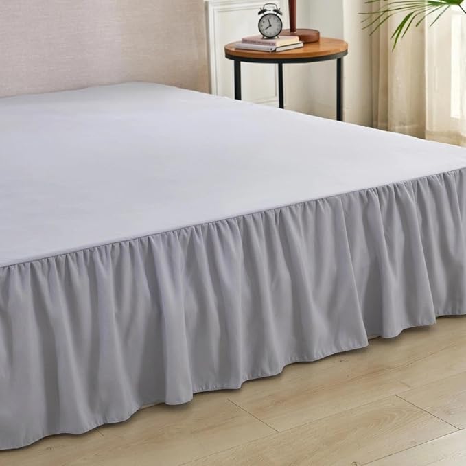 Bed Skirt Queen Size Ruffled Bed Skirt, 12'' Queen Dust Ruffle Bed Skirts | With Split Corners, Dust Ruffle with Platform, Microfiber, Breathable, Soft, Easy Fit, Silver Gray