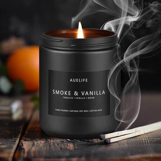 Smoke Vanilla Scented Candle, 7 oz Soy Candle for Men | 50H Burn Time, Candles for Home Scented, Cotton Wick, Gift for Men Him,Home Office Decor
