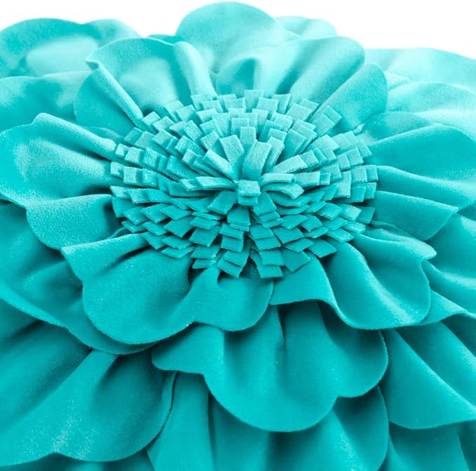 JWH Flower Throw Pillow Cover Decorative Round Pillow Case Floral Cushion for Bed Sofa Couch Car Decor 14 Inches Cyan Green Velvet