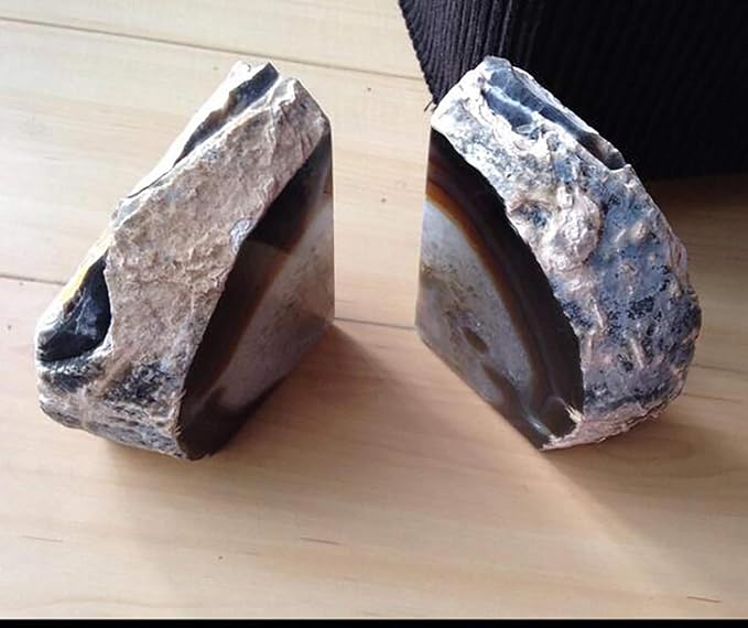 JIC Gem Natural Agate Geode Bookends Anti-Slip Heavy Duty 1 Pair 6-8 Lbs | Heavy Duty Decorative Crystal Book Stoppers Stone Book Supports for Shelf Desktop Home Office Decor Crystal Ornament Gift