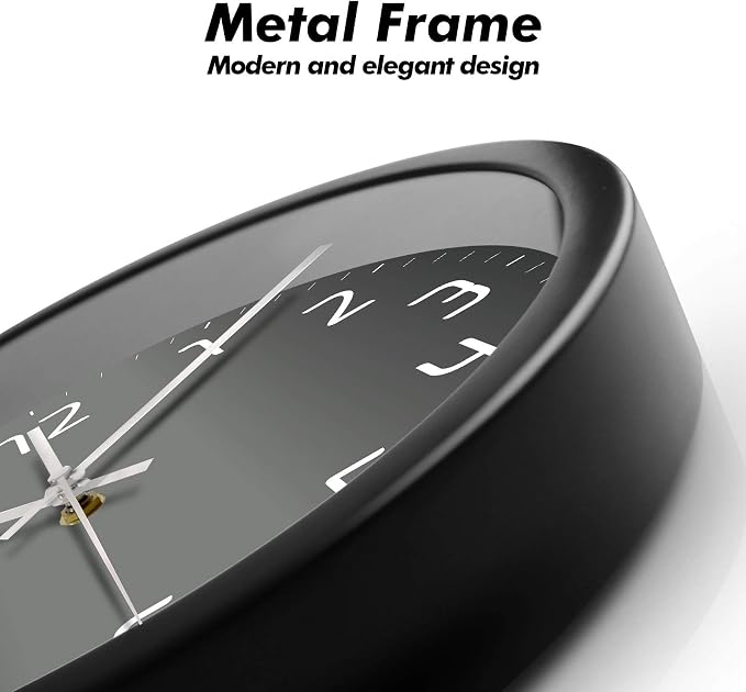 Silent Non-Ticking Analog Wall Clock, Gradient Black, 14'' | Battery Operated, Modern, Metal Frame & HD Tempered Glass, Decorative for Home & Office, Bedroom, Kitchen, Living Room