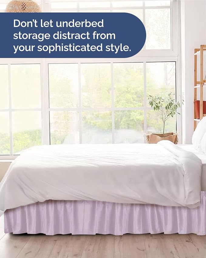 Wrap Around Dust Ruffle Bed Skirt, King Size - 12 Inch Drop, Light Lavender | Easy Fit Elastic Strap, Adjustable Pleated Bedskirt w/Brushed Fabric, Wrinkle & Fade Free, for Women, Men, Kids & Teens