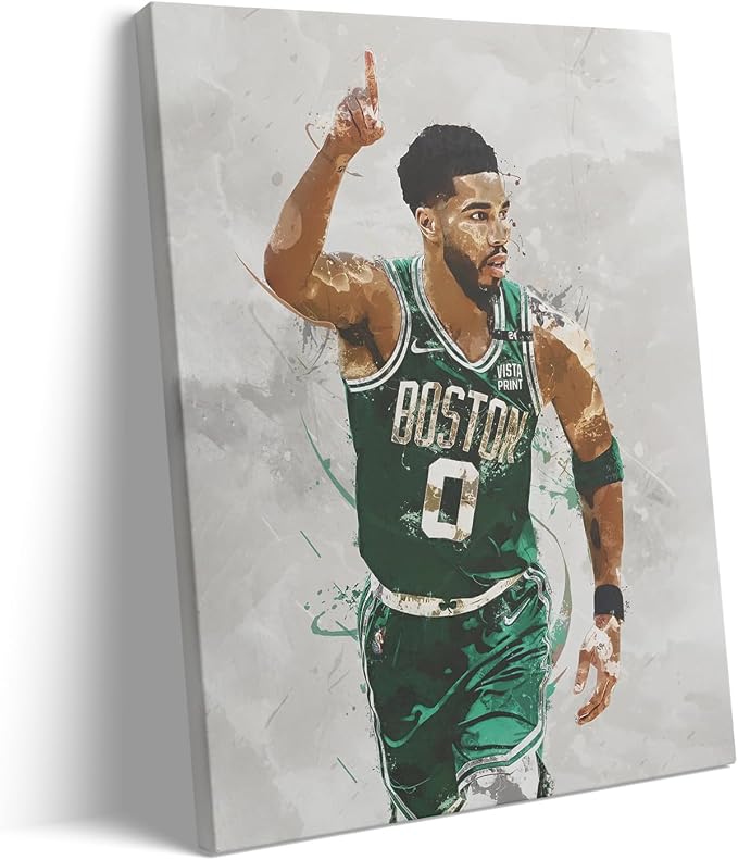 Jayson Tatum Basketball Canvas Wall Art, Sports Player Poster, 16x20 Inch | Abstract splash ink athletic artwork, motivational sports wall decor for teen boys room, bedroom, living room, gym or office