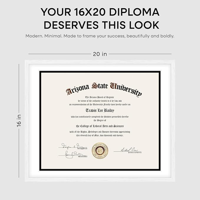 Homeforia 16x20 Black Oak Diploma Frame, High-End Wood, 14x17 Mat, Glass
