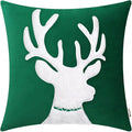 BRAWARM Christmas Pillow Cover 20 X 20 Inches, Christmas Green Reindeer Embroidered Pillow Cover, Soft Velvet Decorative Throw Pillow for Couch Bed Sofa Living Room Home