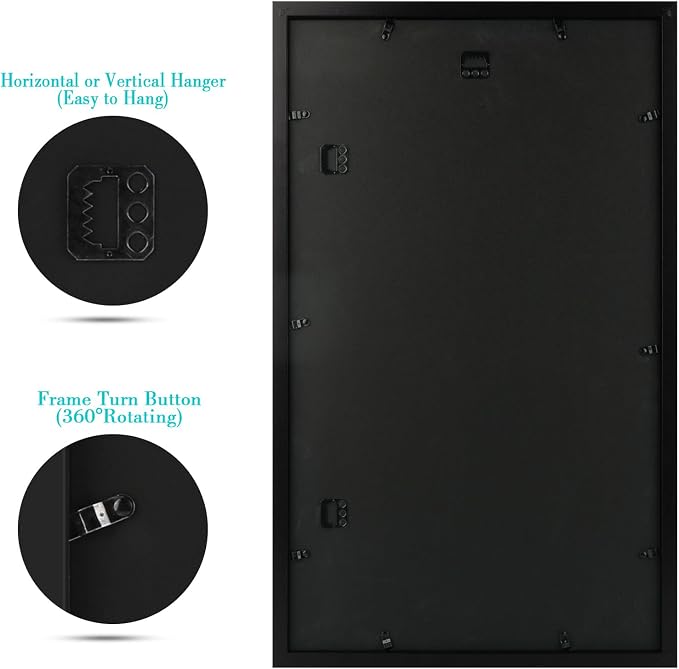 Frametory 14x24 Black Picture Frame with Real Glass Mat for 11x22