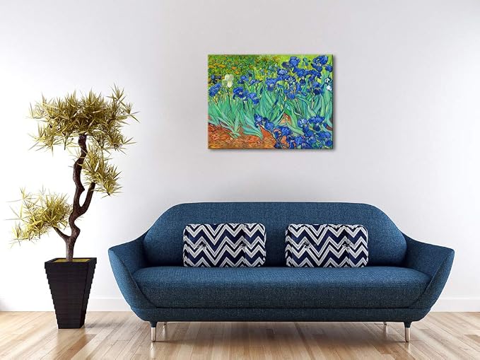 Wieco Art Irises Canvas Print Wall Art by Van Gogh Famous Flowers Oil Paintings Reproduction Large Gallery Wrapped Floral Pictures Flowers Giclee Artwork for Dining Room Home Office Decorations