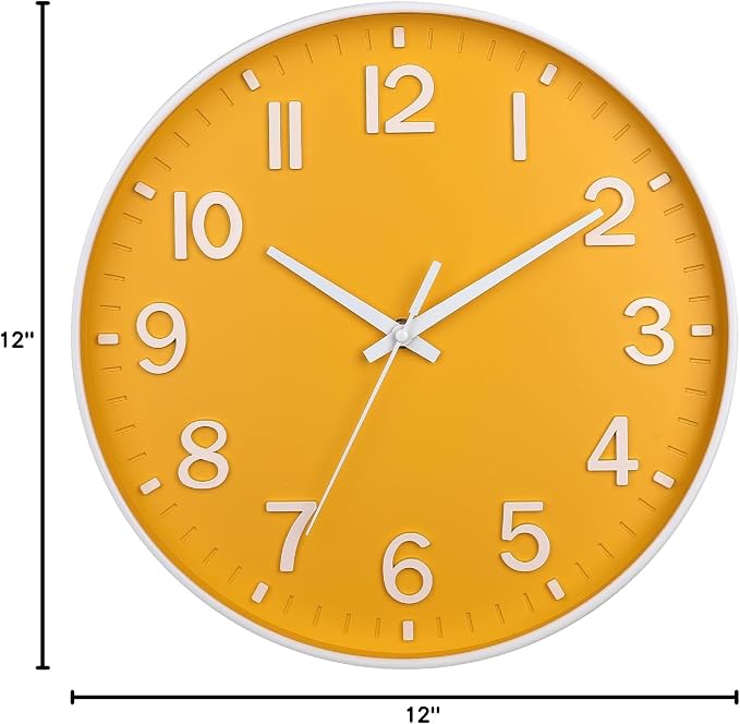 HZDHCLH 12 Inch Silent Wall Clock Battery Operated Non Ticking Yellow | for Living Room Bedroom Kitchen Office (orange color)
