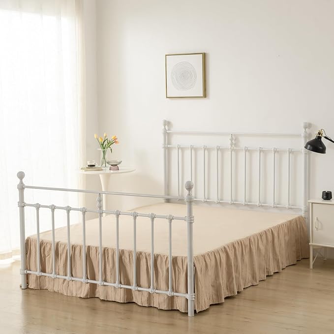 Dust Ruffle Bed Skirt, Full Size Beds - 12 Inch Drop, Camel | Striped Boho Tufted, Split Corners, Easy Fit, Wrinkle & Fade Free, for Women, Men, Kids & Teens