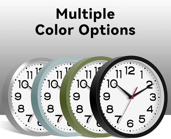 Roymnie 8 Inch Small Wall Clock, Battery Operated Silent Non Ticking Black | analog wall clock; bold numerals for easy reading; silent non-ticking; 1 AA battery (not included); for classroom