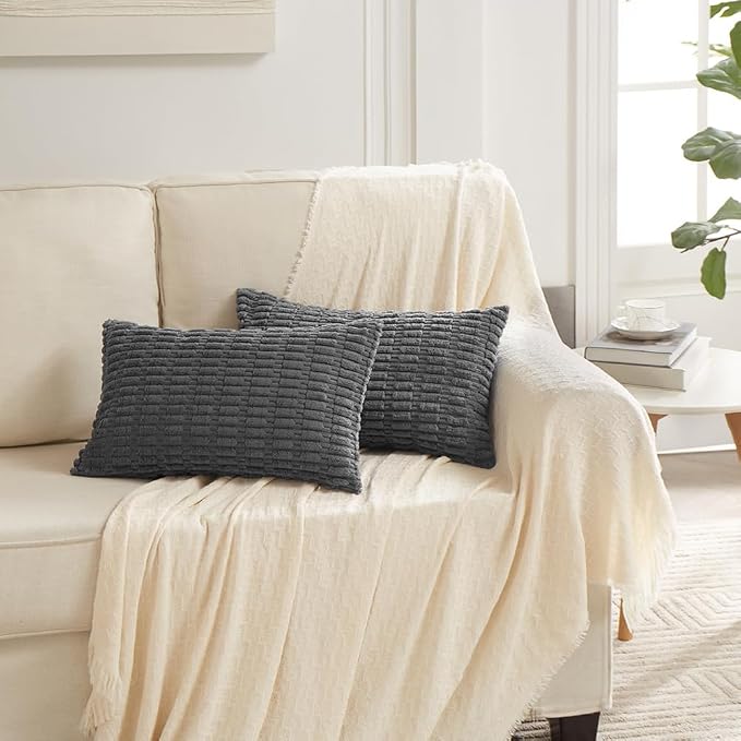 Fancy Homi 4 Packs Decorative Throw Pillow Covers for Living Room Couch Bed, Modern Farmhouse Boho Home Décor Accent Cushion Case, 24" x 16", Dark Gray