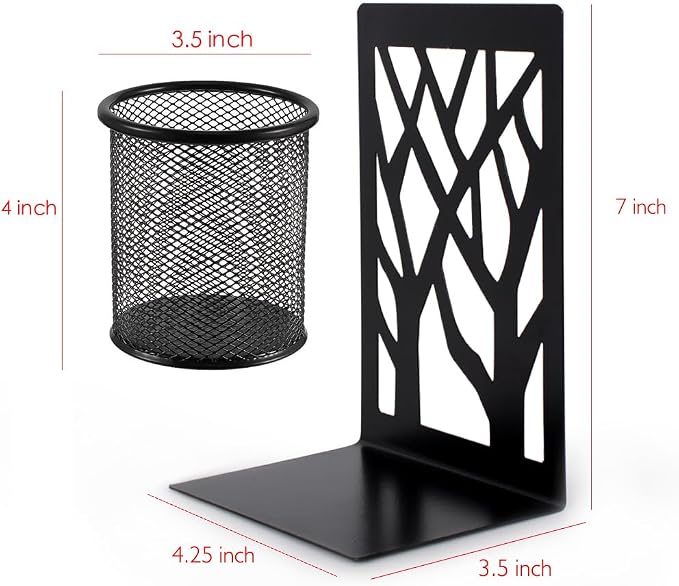 Book Ends-Metal Book End Supports for Bookrack Desk (Black, 10 Pair)
