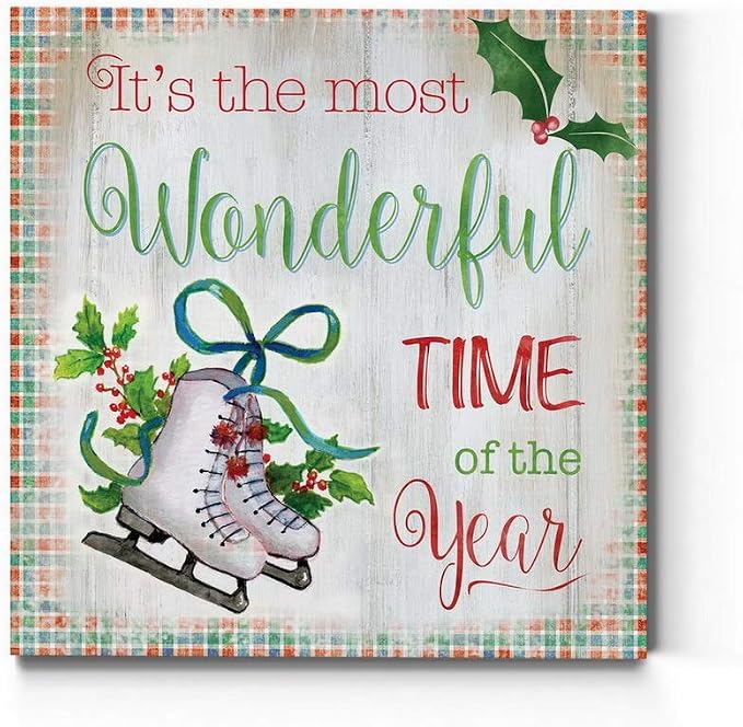 Renditions Gallery Canvas Wall Art for Christmas Decorations Most Wonderful Time of the Year Abstract Artwork for Living Room Office Home Kitchen Decor - 16"X16" LT05