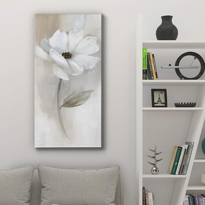 Renditions Gallery Canvas Floral Wall Art Modern Decorations Paintings Elegant White Rose Romantic Glam Botanical Canvas Artwork Prints for Bedroom Office Kitchen - 20"x40" LT43
