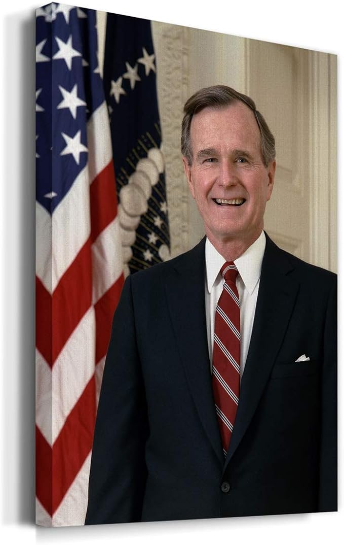 Renditions Gallery George H. W. Bush Presidental Portrait Wall Art, Premium Gallery Wrapped Canvas Decor, Ready to Hang, 60 in H x 40 in W, Made in America Print