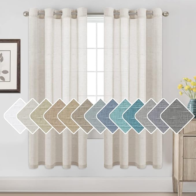 H.VERSAILTEX Linen Curtains Flax Linen Blended Curtain Panels for Living Room/Bedroom Semi Sheer Privacy Curtains 72 inch Length 2 Panels Set Nickel Grommet Window Drapes, Natural