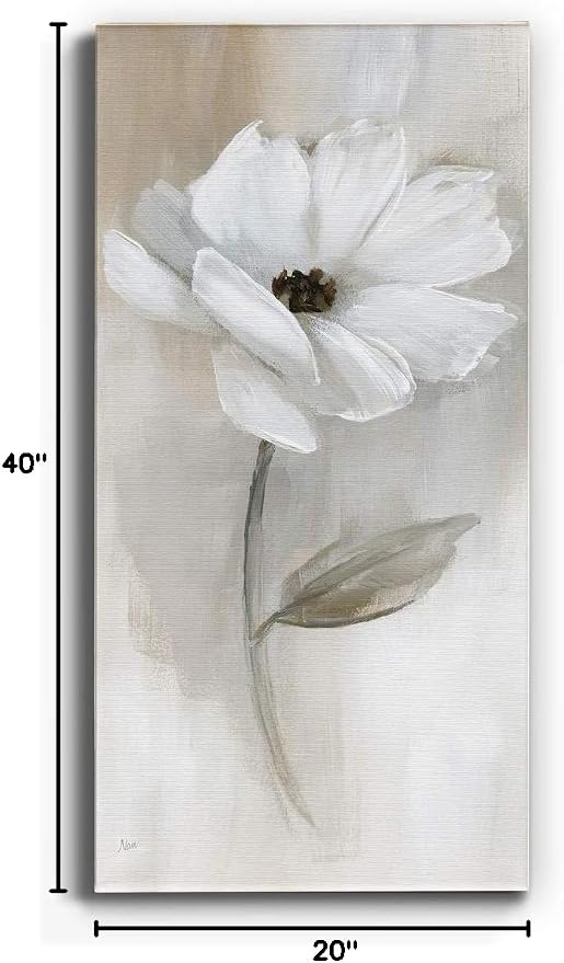 Renditions Gallery Canvas Floral Wall Art Modern Decorations Paintings Elegant White Rose Romantic Glam Botanical Canvas Artwork Prints for Bedroom Office Kitchen - 20"x40" LT43