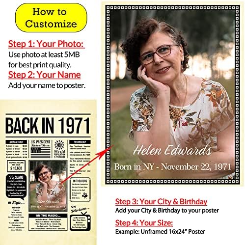 Personalized 54 year old birthday gifts - Back in 1971 Poster - Centerpiece Table Decorations 54th Birthday Party - Custom Born in 1971 Newspaper Vintage Poster for Men, Women