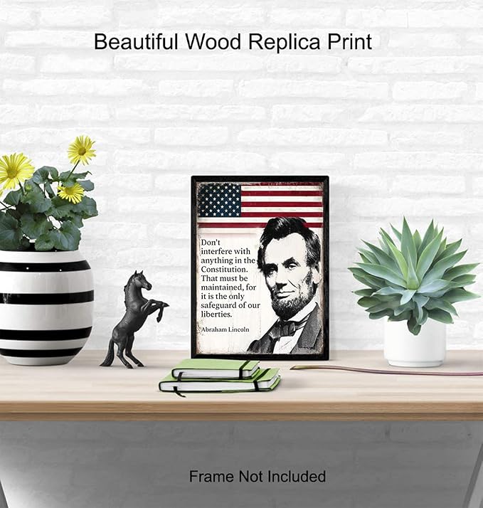 Abraham Lincoln Poster - 8x10 Inspirational Quote - American Flag Decor - Abe Lincoln Gifts - Patriotic Decor for Home or Office - Rustic American Wall Art - US Constitution Art