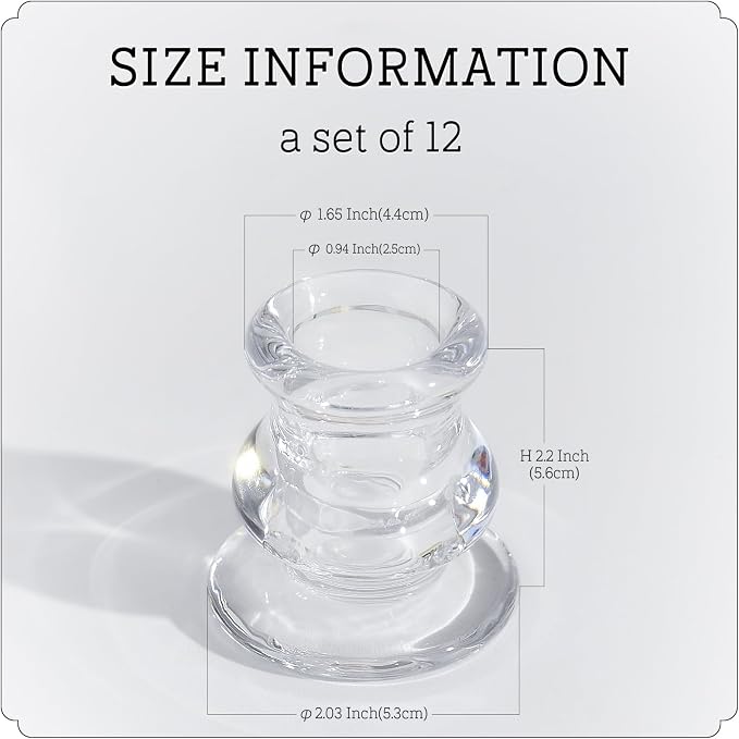 Clear Glass Taper Candle Holders Set of 12 | Candlestick for Wedding Decoration and Dinning